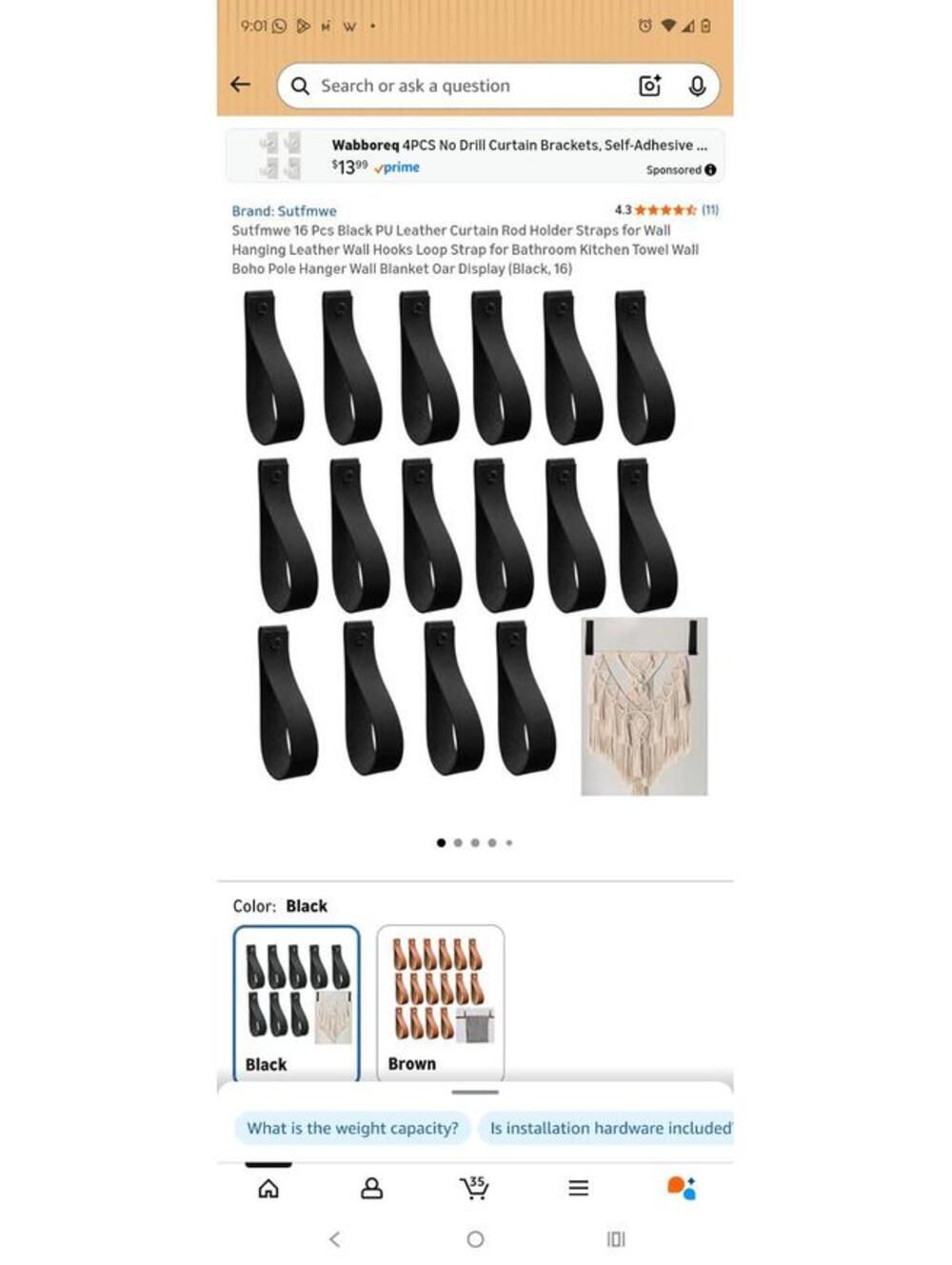 Sutfmwe 16 Pcs Black PU Leather Curtain Rod Holder Straps